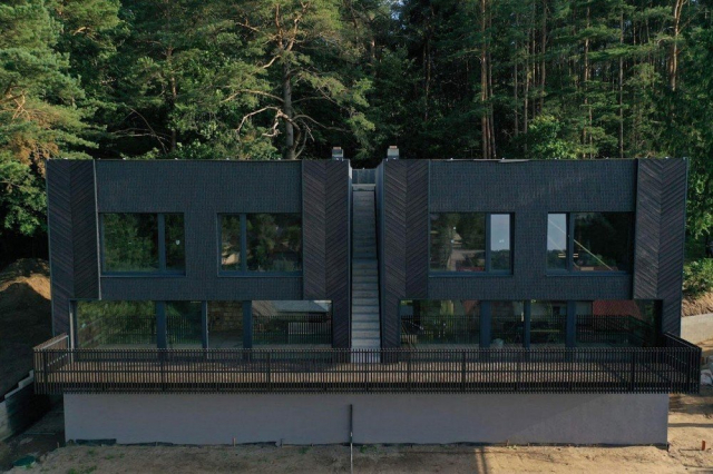 Building with charred timber cladding
