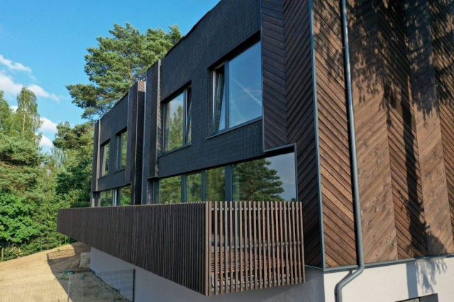 Building with charred timber cladding