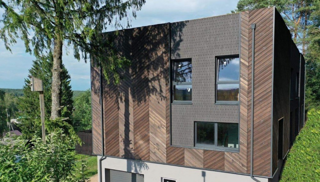 Building with charred timber cladding