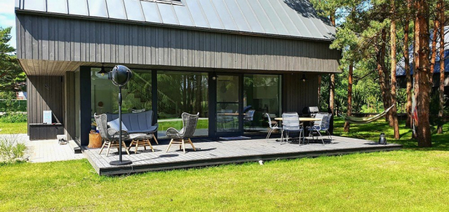 Building with charred timber cladding